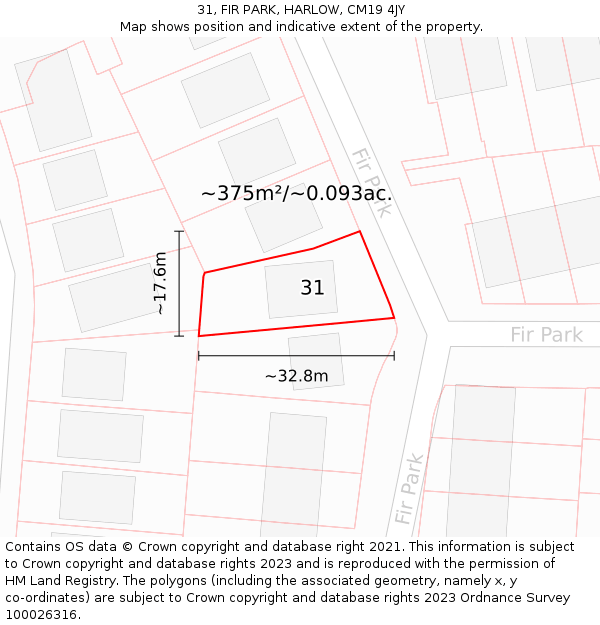 31, FIR PARK, HARLOW, CM19 4JY: Plot and title map