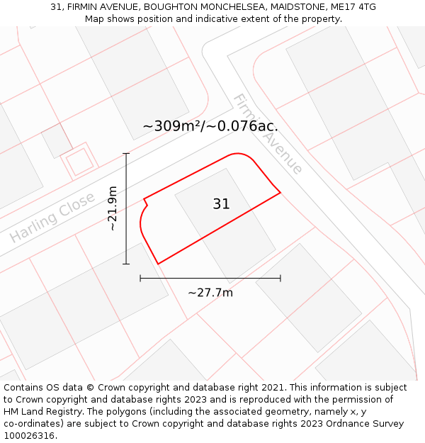 31, FIRMIN AVENUE, BOUGHTON MONCHELSEA, MAIDSTONE, ME17 4TG: Plot and title map
