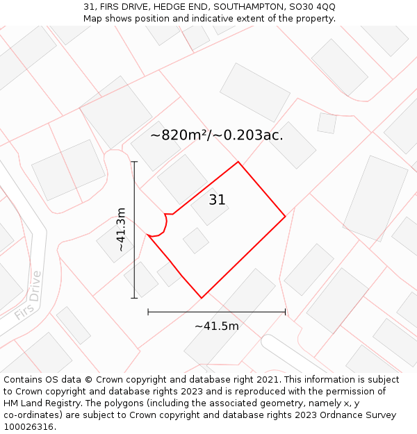 31, FIRS DRIVE, HEDGE END, SOUTHAMPTON, SO30 4QQ: Plot and title map