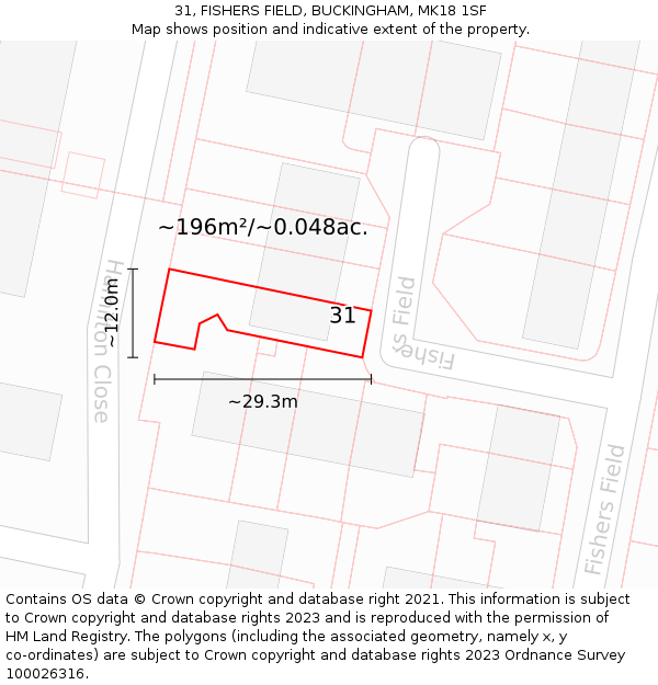31, FISHERS FIELD, BUCKINGHAM, MK18 1SF: Plot and title map