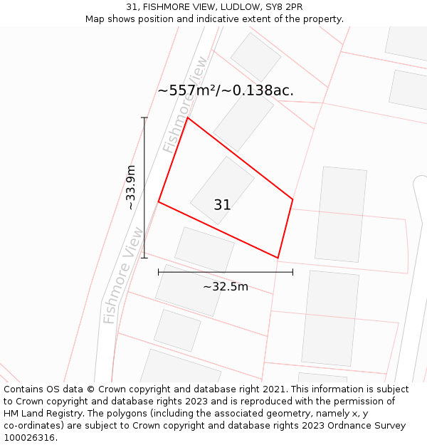 31, FISHMORE VIEW, LUDLOW, SY8 2PR: Plot and title map