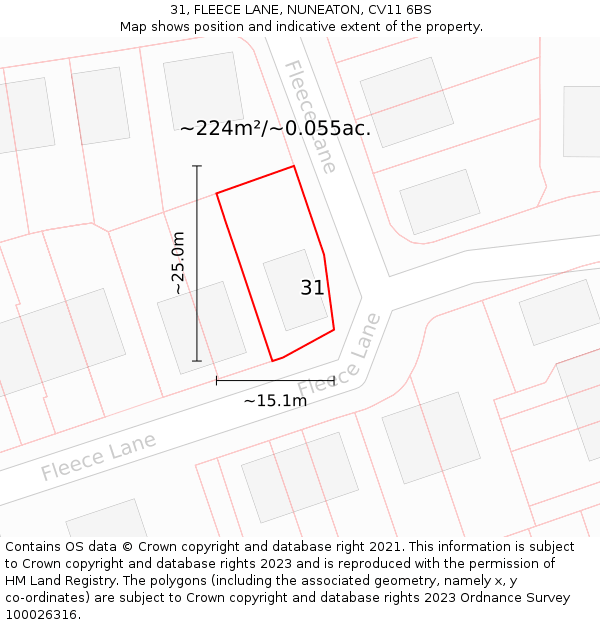 31, FLEECE LANE, NUNEATON, CV11 6BS: Plot and title map