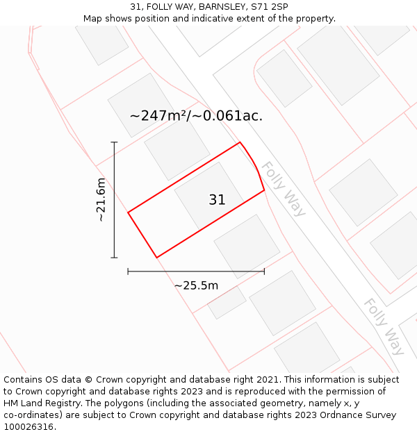 31, FOLLY WAY, BARNSLEY, S71 2SP: Plot and title map