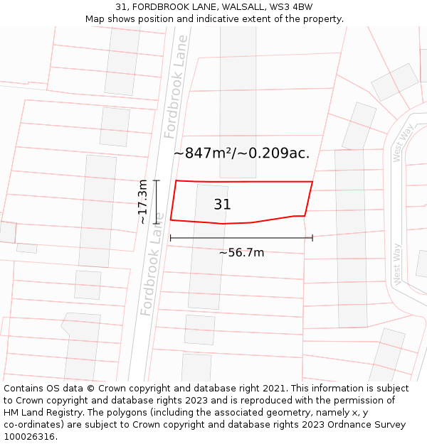 31, FORDBROOK LANE, WALSALL, WS3 4BW: Plot and title map