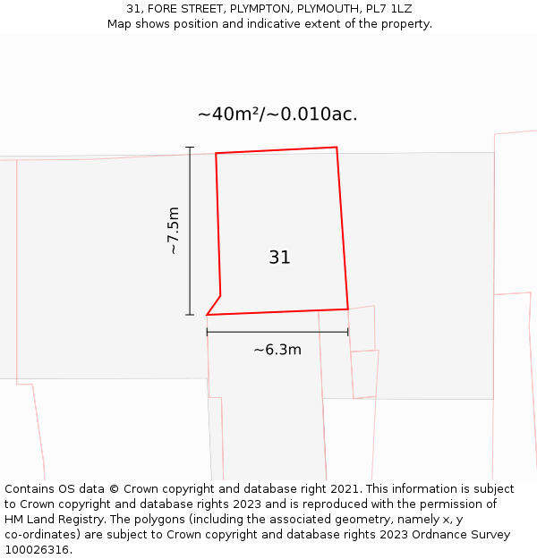 31, FORE STREET, PLYMPTON, PLYMOUTH, PL7 1LZ: Plot and title map