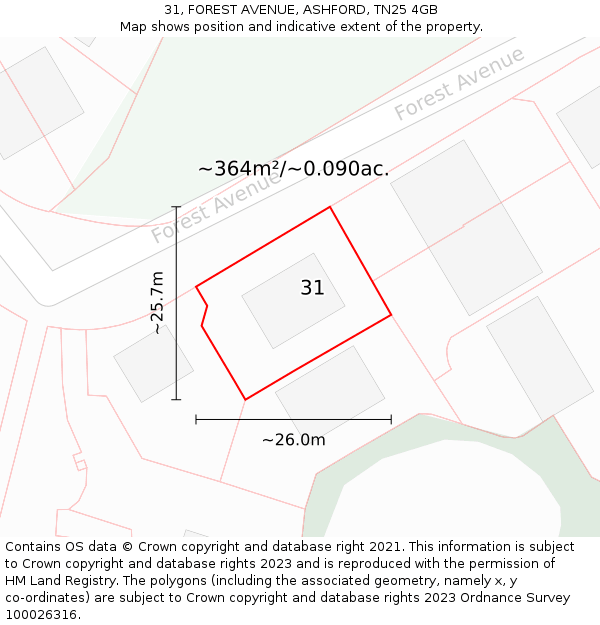 31, FOREST AVENUE, ASHFORD, TN25 4GB: Plot and title map