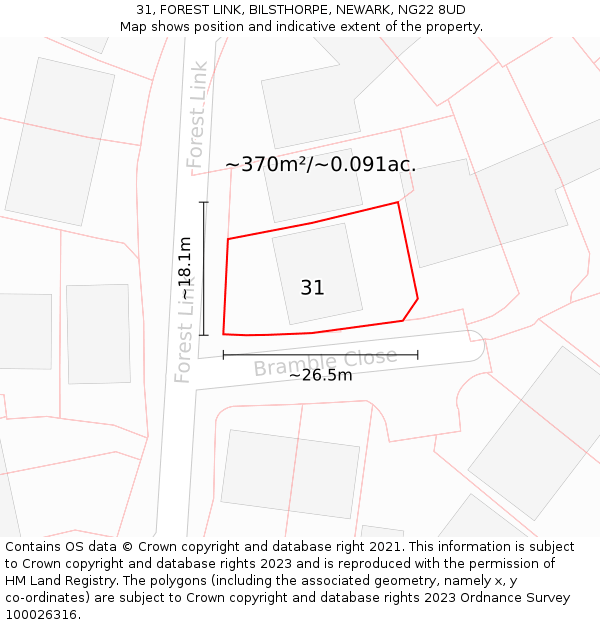 31, FOREST LINK, BILSTHORPE, NEWARK, NG22 8UD: Plot and title map