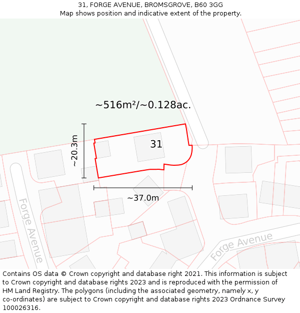 31, FORGE AVENUE, BROMSGROVE, B60 3GG: Plot and title map
