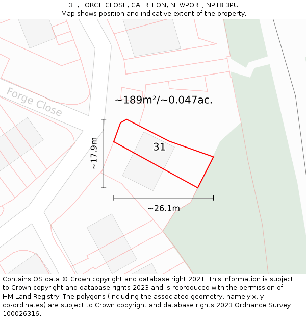 31, FORGE CLOSE, CAERLEON, NEWPORT, NP18 3PU: Plot and title map