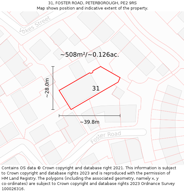 31, FOSTER ROAD, PETERBOROUGH, PE2 9RS: Plot and title map