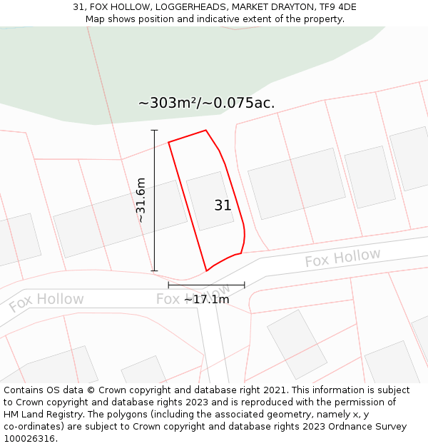 31, FOX HOLLOW, LOGGERHEADS, MARKET DRAYTON, TF9 4DE: Plot and title map