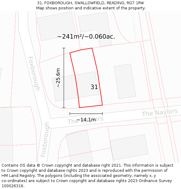 31, FOXBOROUGH, SWALLOWFIELD, READING, RG7 1RW: Plot and title map