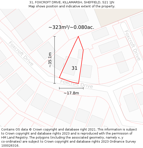 31, FOXCROFT DRIVE, KILLAMARSH, SHEFFIELD, S21 1JN: Plot and title map