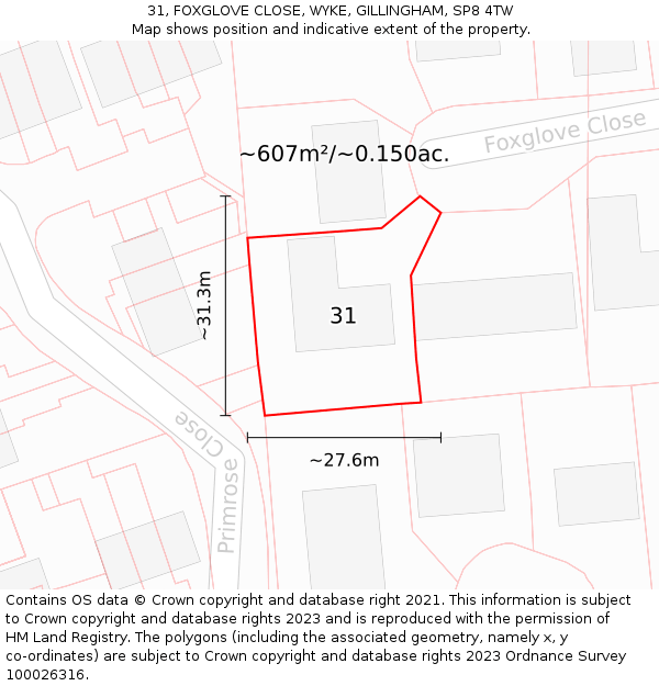 31, FOXGLOVE CLOSE, WYKE, GILLINGHAM, SP8 4TW: Plot and title map