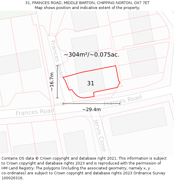 31, FRANCES ROAD, MIDDLE BARTON, CHIPPING NORTON, OX7 7ET: Plot and title map