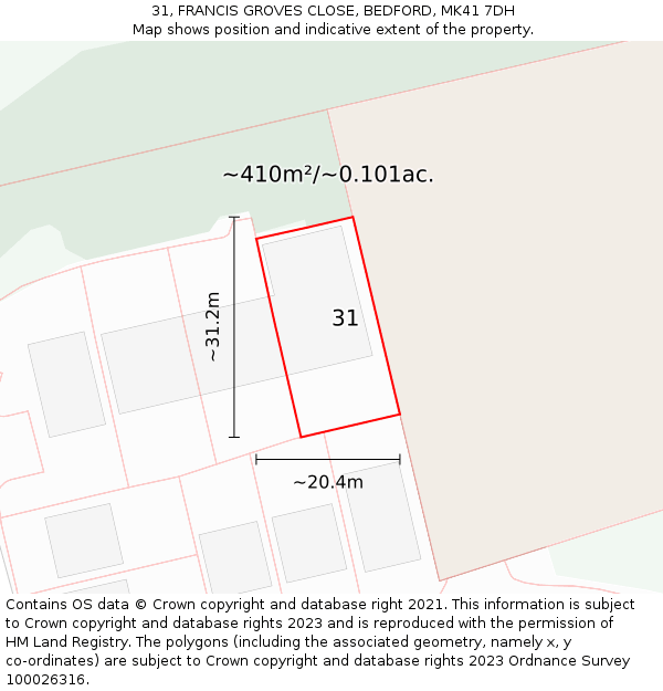 31, FRANCIS GROVES CLOSE, BEDFORD, MK41 7DH: Plot and title map