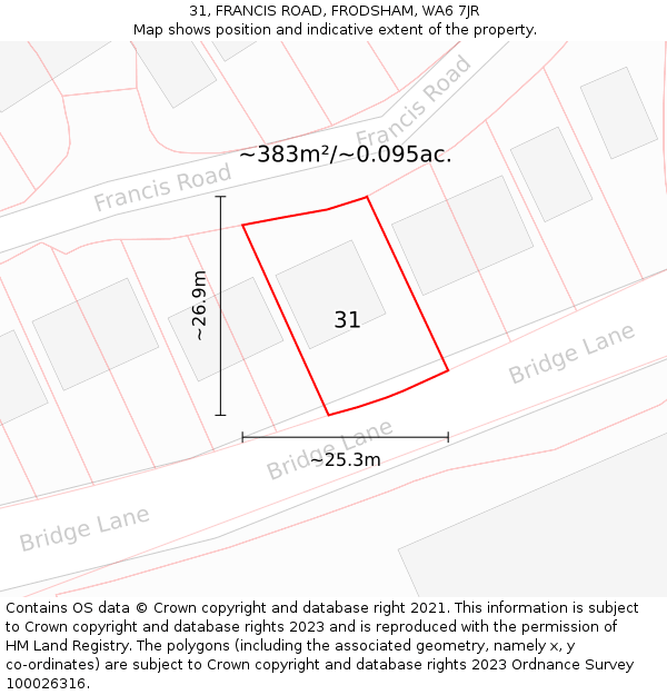 31, FRANCIS ROAD, FRODSHAM, WA6 7JR: Plot and title map