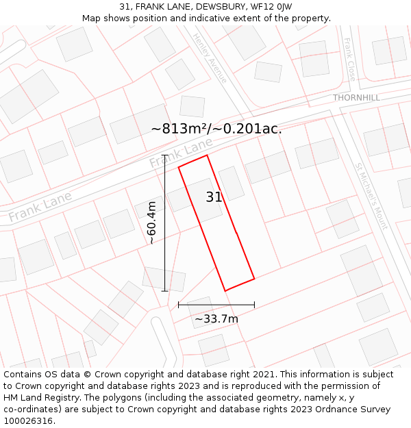 31, FRANK LANE, DEWSBURY, WF12 0JW: Plot and title map