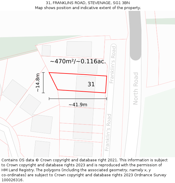 31, FRANKLINS ROAD, STEVENAGE, SG1 3BN: Plot and title map
