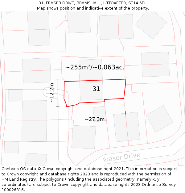 31, FRASER DRIVE, BRAMSHALL, UTTOXETER, ST14 5EH: Plot and title map