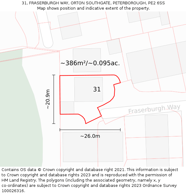 31, FRASERBURGH WAY, ORTON SOUTHGATE, PETERBOROUGH, PE2 6SS: Plot and title map