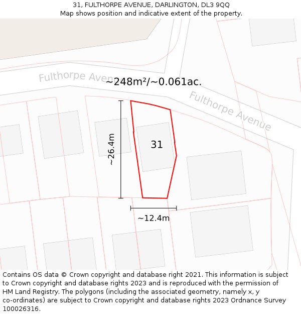 31, FULTHORPE AVENUE, DARLINGTON, DL3 9QQ: Plot and title map