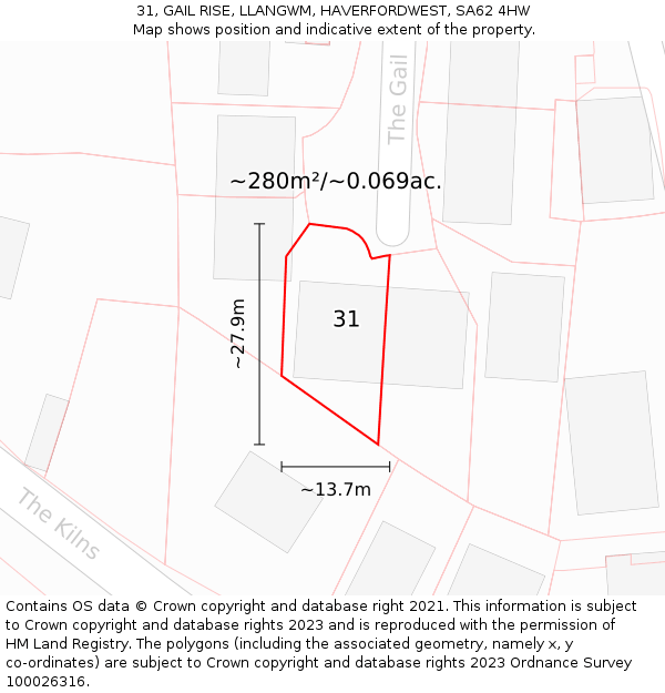 31, GAIL RISE, LLANGWM, HAVERFORDWEST, SA62 4HW: Plot and title map