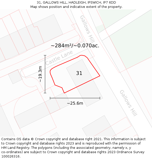 31, GALLOWS HILL, HADLEIGH, IPSWICH, IP7 6DD: Plot and title map