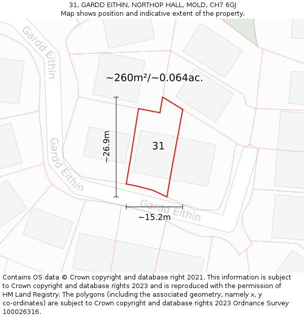 31, GARDD EITHIN, NORTHOP HALL, MOLD, CH7 6GJ: Plot and title map