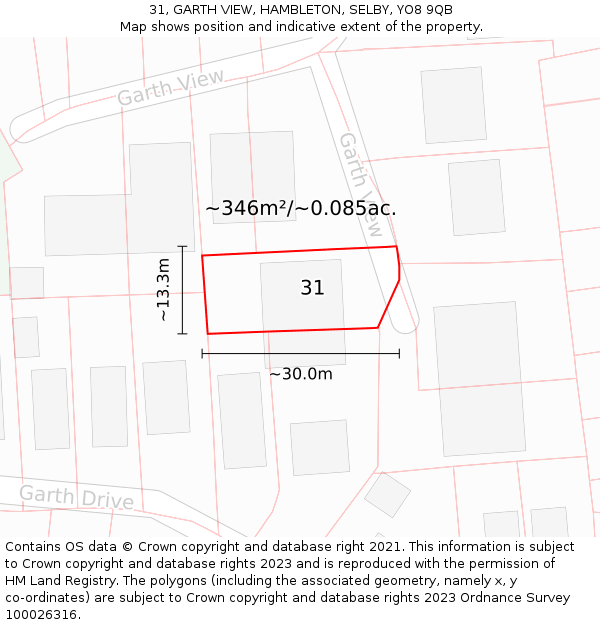 31, GARTH VIEW, HAMBLETON, SELBY, YO8 9QB: Plot and title map