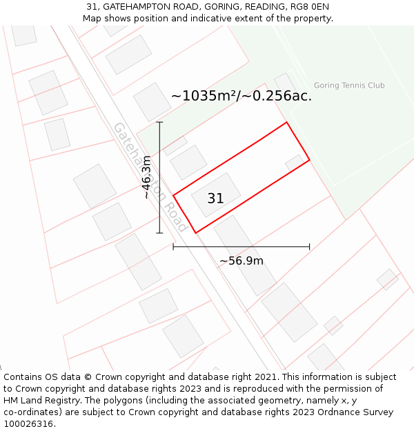 31, GATEHAMPTON ROAD, GORING, READING, RG8 0EN: Plot and title map