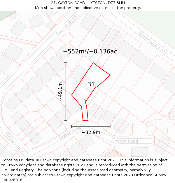 31, GAYTON ROAD, ILKESTON, DE7 5HN: Plot and title map