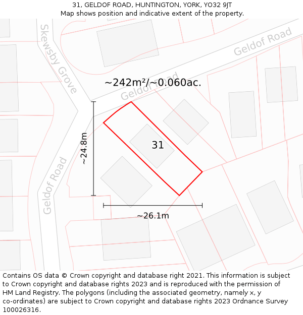 31, GELDOF ROAD, HUNTINGTON, YORK, YO32 9JT: Plot and title map