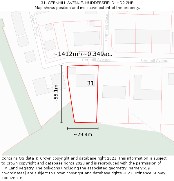 31, GERNHILL AVENUE, HUDDERSFIELD, HD2 2HR: Plot and title map