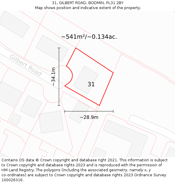 31, GILBERT ROAD, BODMIN, PL31 2BY: Plot and title map