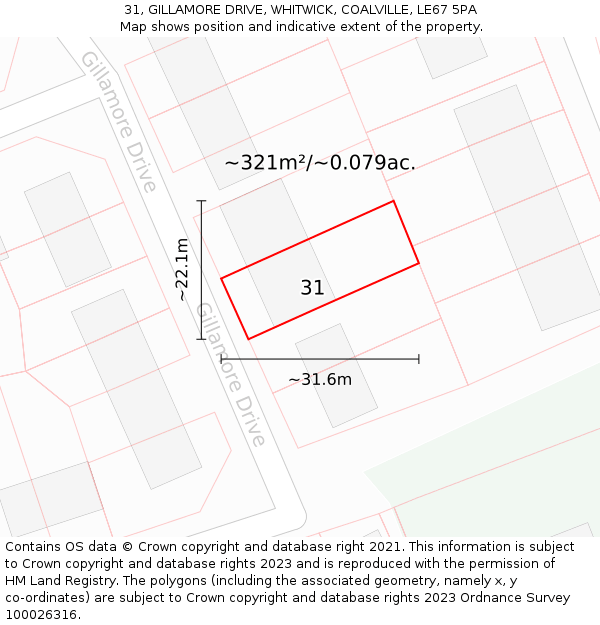 31, GILLAMORE DRIVE, WHITWICK, COALVILLE, LE67 5PA: Plot and title map