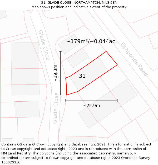 31, GLADE CLOSE, NORTHAMPTON, NN3 9SN: Plot and title map