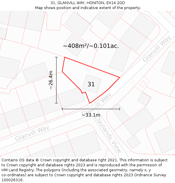 31, GLANVILL WAY, HONITON, EX14 2GD: Plot and title map