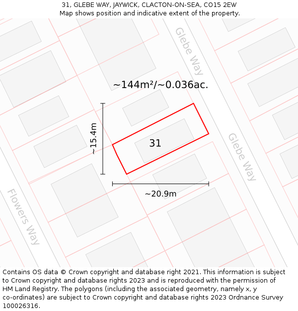31, GLEBE WAY, JAYWICK, CLACTON-ON-SEA, CO15 2EW: Plot and title map