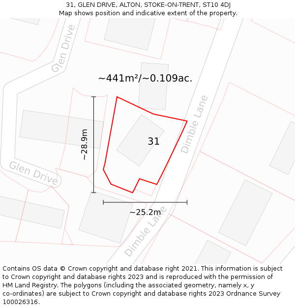 31, GLEN DRIVE, ALTON, STOKE-ON-TRENT, ST10 4DJ: Plot and title map