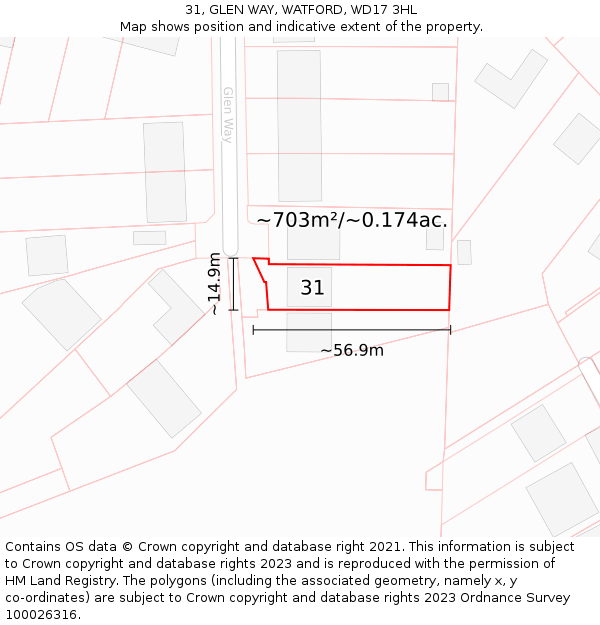 31, GLEN WAY, WATFORD, WD17 3HL: Plot and title map