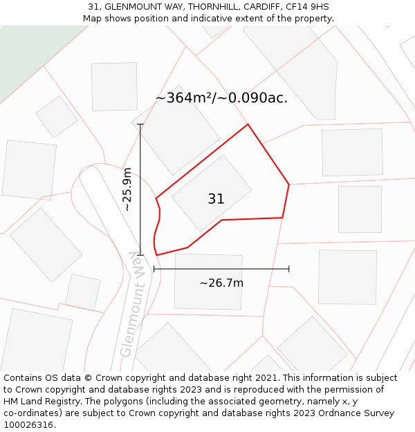 31, GLENMOUNT WAY, THORNHILL, CARDIFF, CF14 9HS: Plot and title map