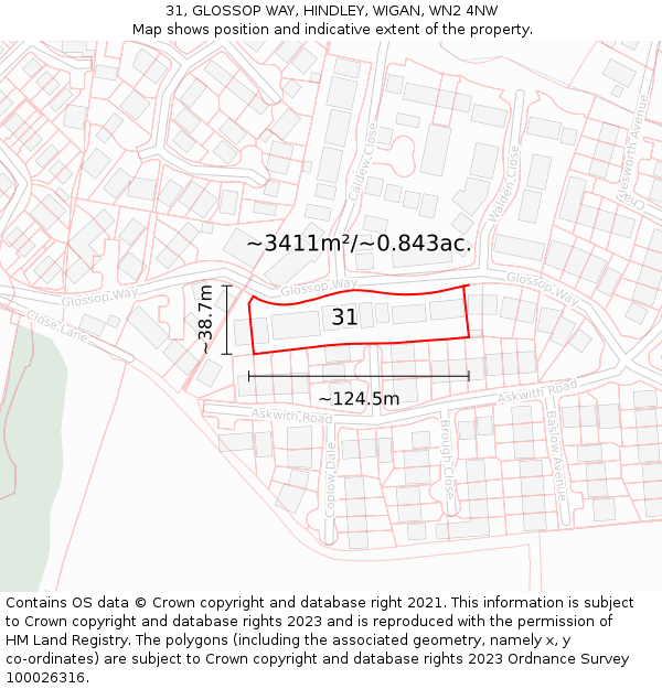 31, GLOSSOP WAY, HINDLEY, WIGAN, WN2 4NW: Plot and title map