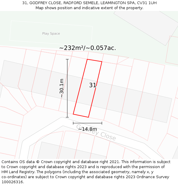 31, GODFREY CLOSE, RADFORD SEMELE, LEAMINGTON SPA, CV31 1UH: Plot and title map