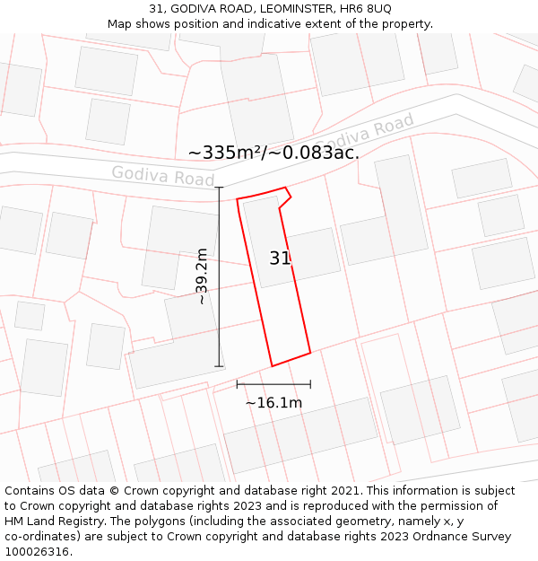 31, GODIVA ROAD, LEOMINSTER, HR6 8UQ: Plot and title map