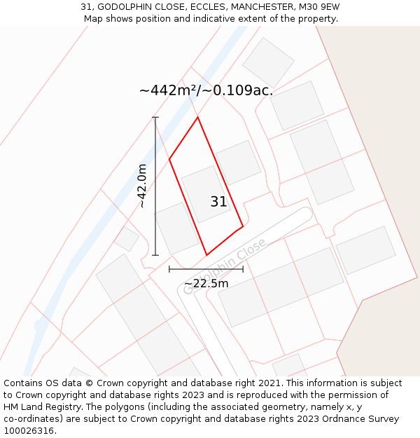 31, GODOLPHIN CLOSE, ECCLES, MANCHESTER, M30 9EW: Plot and title map