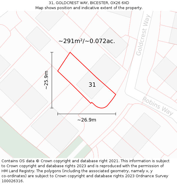31, GOLDCREST WAY, BICESTER, OX26 6XD: Plot and title map