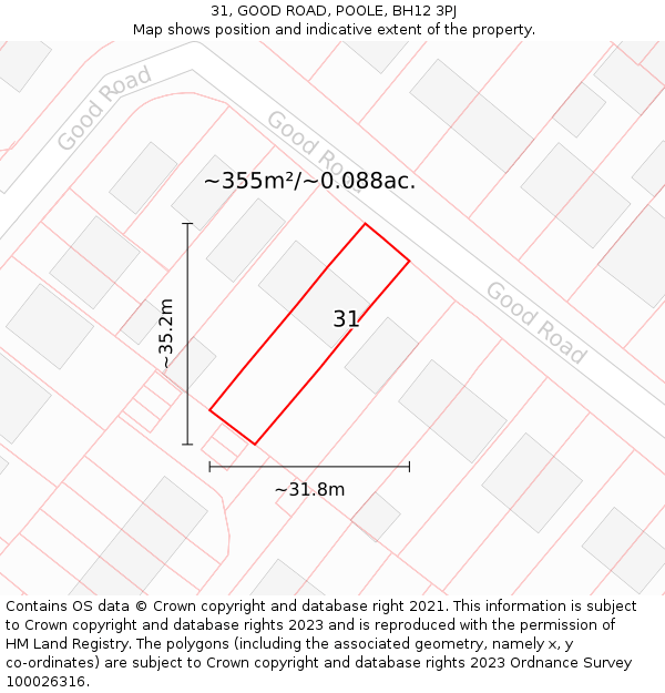 31, GOOD ROAD, POOLE, BH12 3PJ: Plot and title map