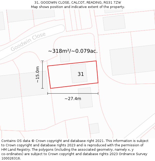 31, GOODWIN CLOSE, CALCOT, READING, RG31 7ZW: Plot and title map