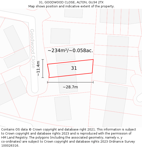 31, GOODWOOD CLOSE, ALTON, GU34 2TX: Plot and title map